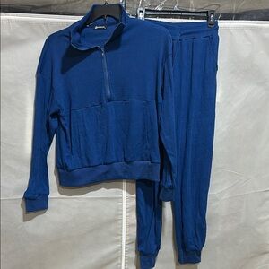 Ribbed Blue Half-Zip Top set with the cuffed pants to match